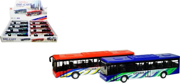 Autobús de metal y plástico con propulsión por resorte