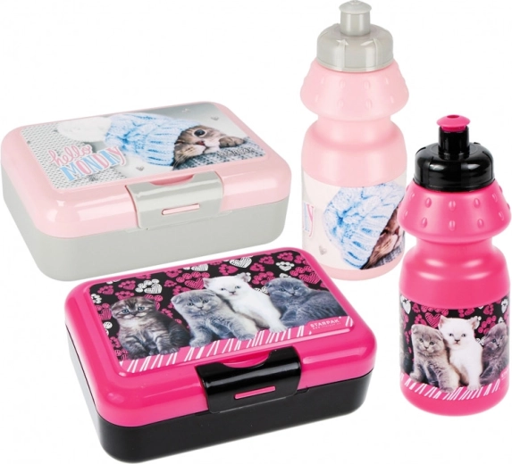 Set infantil de fiambrera y botella con gatito