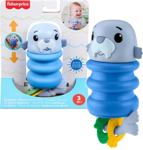 Adorable sonajero sensorial para bebés con foca y muelle de silicona FISHER-PRICE