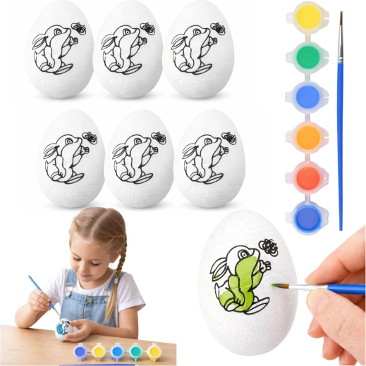 Huevos de Pascua de poliestireno para pintar con conejito - 6 unidades