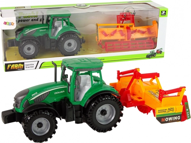 Tractor verde con cultivador naranja: set con mecanismo de inercia para niños