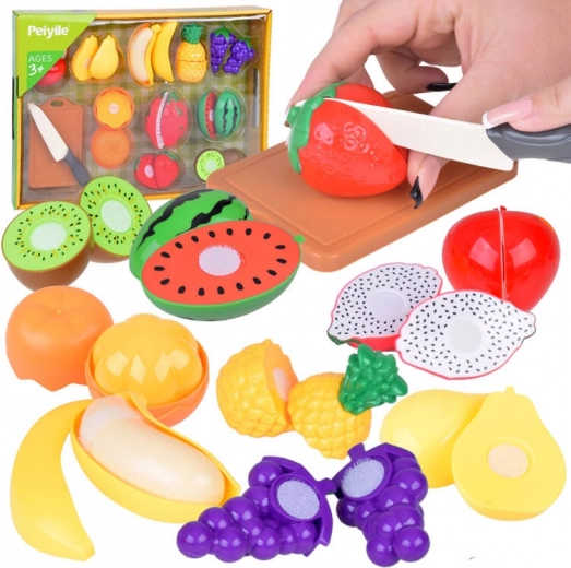 Fruta de plástico para cortar con tabla y cuchillo - set de cocina