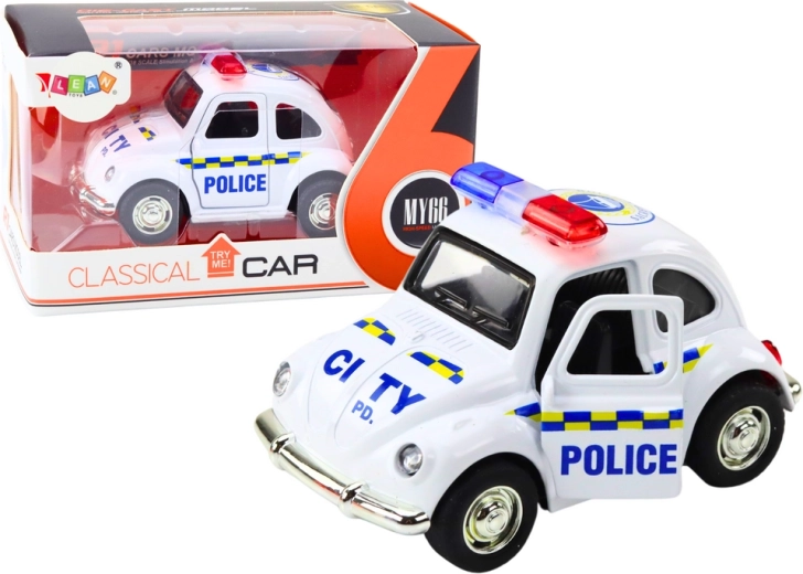 Coche de policía clásico 1:38 con propulsión, luces y sonidos, blanco