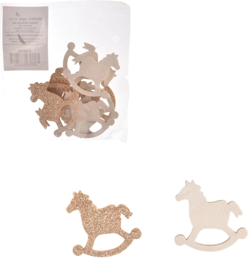 Caballito de madera blanco/marrón 4 cm (8 uds)