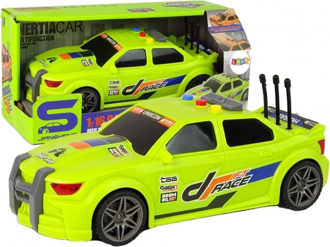 Coche deportivo de carreras 1:16 verde con sonido