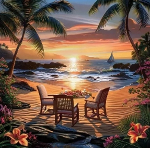 Pintura de diamantes «Sentados al atardecer» 30 × 40 cm