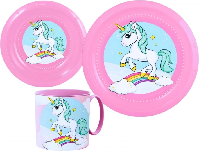 Juego infantil de vajilla de plástico Unicorn (3 piezas)