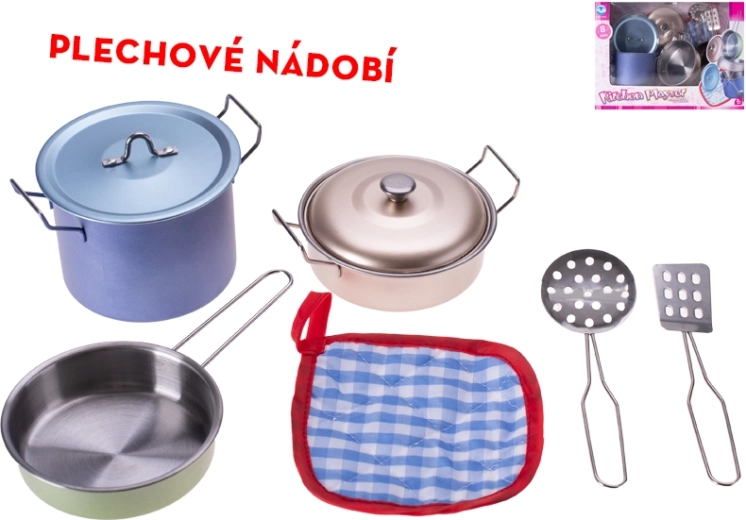 Juego de vajilla infantil de hojalata – equipamiento de cocina metálico de 8 piezas