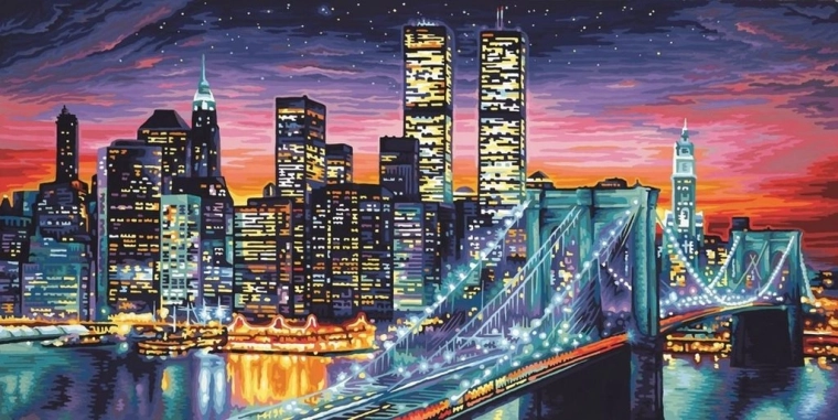 Pintura de diamantes Nueva York nocturno 30 × 40 cm