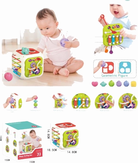 Cubo educativo 7 en 1 con clasificador, bloques y xilófono