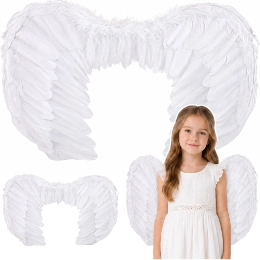 Alas de ángel infantiles con plumas blancas 54 × 35 cm