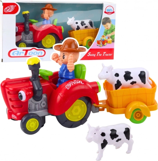 Tractor agrícola interactivo con remolque y vaquita: luces y sonidos