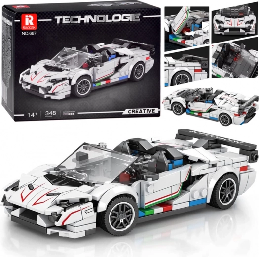 Maqueta técnica – cabrio supersportivo blanco con spoiler, 348 piezas