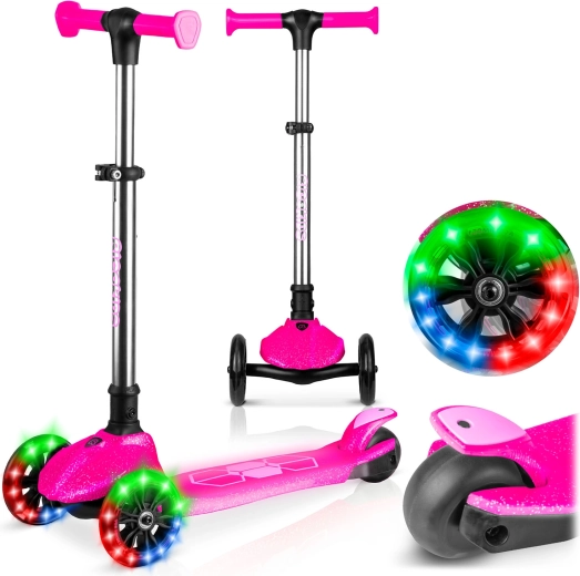 Patinete infantil de equilibrio de tres ruedas con luces LED Ricokids Jelly – rosa