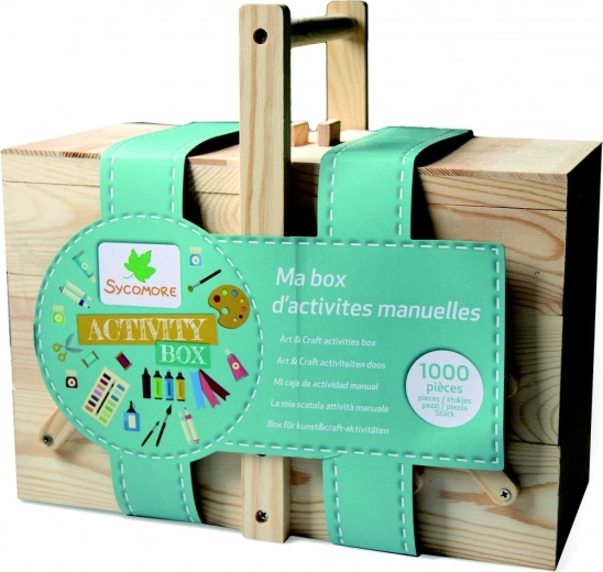 Maletín de madera de dos niveles para manualidades infantiles – set de 1000 piezas
