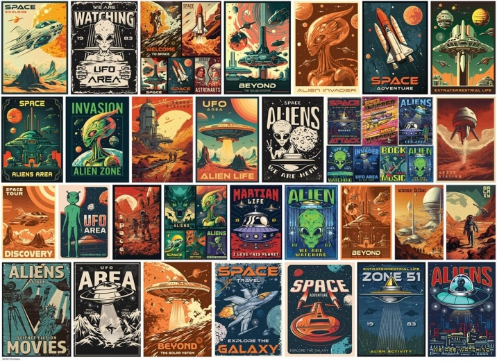 Puzzle EUROGRAPHICS Pósteres vintage: Extraterrestres 1000 piezas