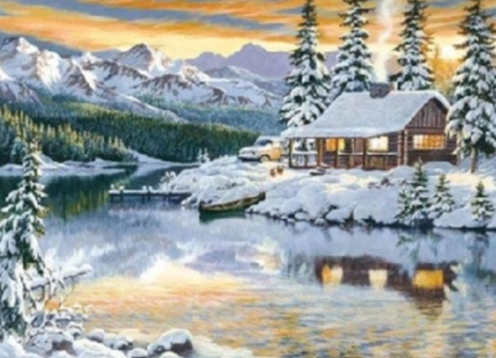 Pintura de diamantes Cabaña en las montañas 30 × 40 cm