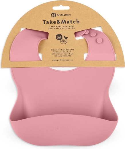 Petite&Mars babero de silicona Take&Match dusty rose 6m+