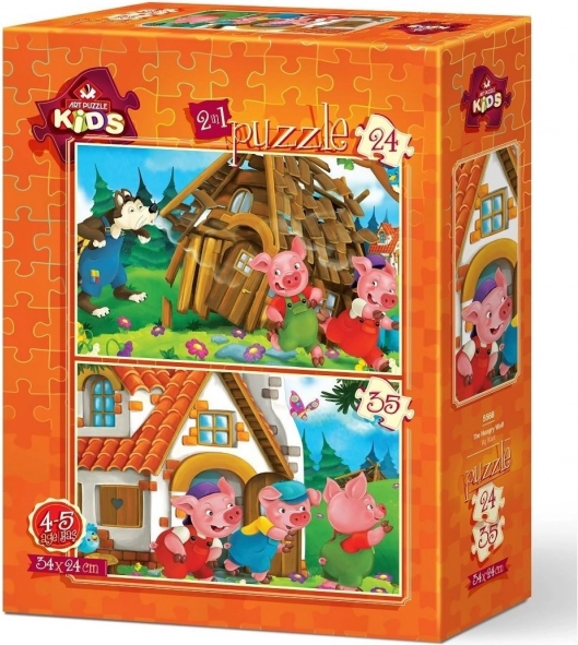ART PUZZLE tres cerditos – set de 2 puzles (24 y 35 piezas), 34 × 24 cm