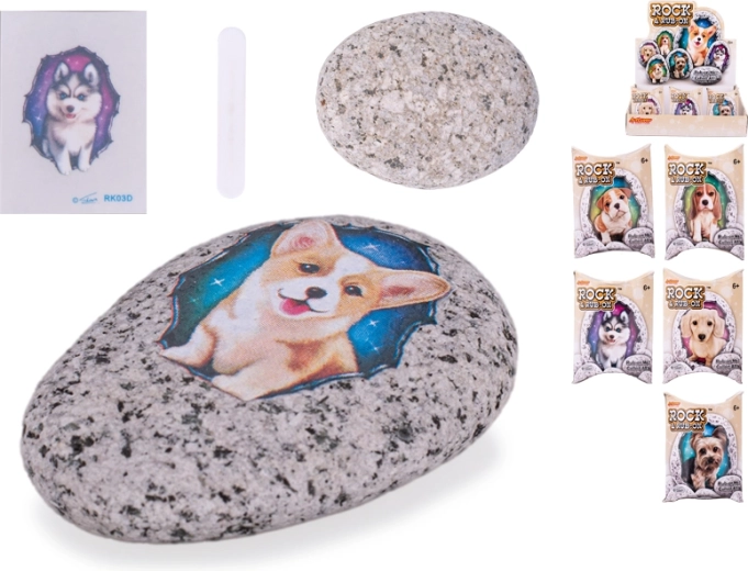 Piedra con pegatina de perrito – kit creativo para niños