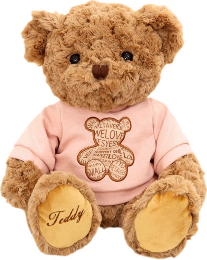Osito de peluche marrón con camiseta rosa 30 cm
