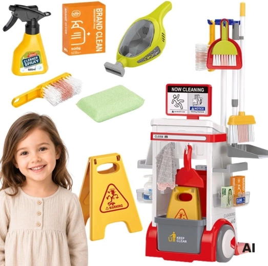 Woopie carrito de limpieza infantil con aspiradora, mopa y escoba - 1 pieza