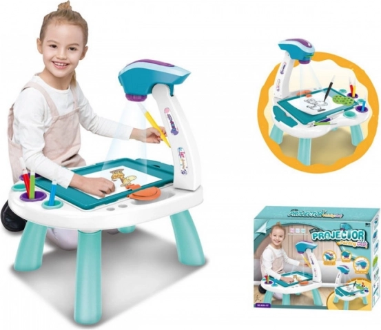 Mesa infantil con proyector – Blanco turquesa