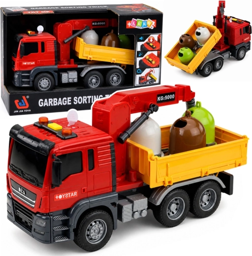 Camión de basura infantil con grúa, contenedores para clasificación de residuos, luces y sonidos - 1 pieza