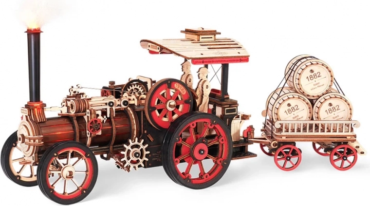 RoboTime rompecabezas mecánico 3D de madera: máquina de vapor con remolque