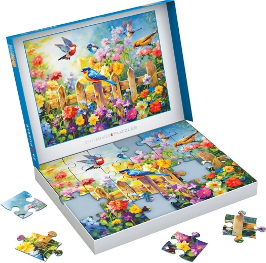 Puzzle Eurographics Connecting Pieces: pájaros de jardín juguetones 24 piezas