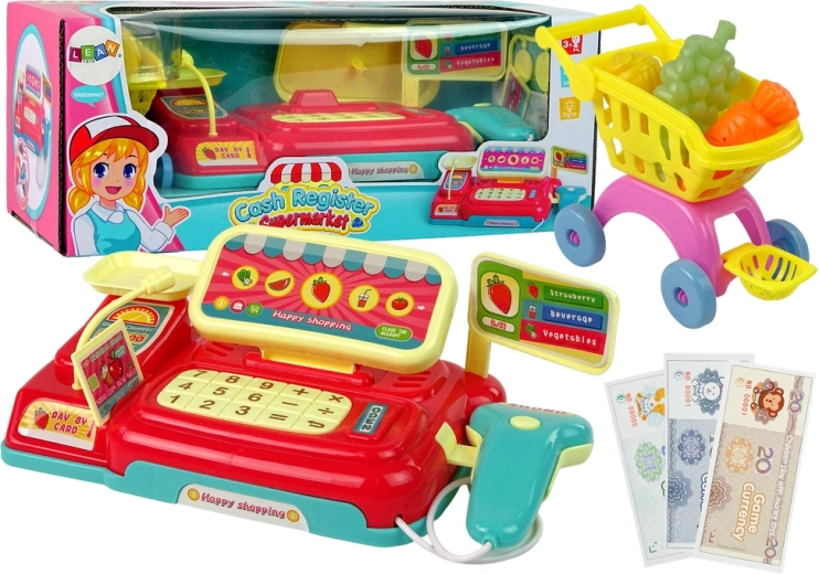 Caja registradora infantil con carrito de compra y escáner