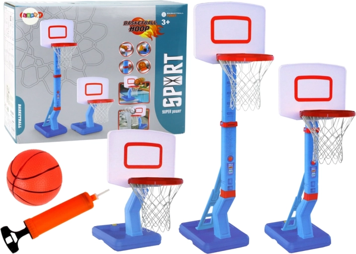 Canasta de baloncesto infantil ajustable 70–138 cm con balón y bomba – azul