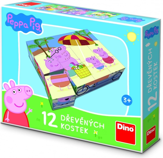 Dino cubos de madera con imágenes Peppa Pig – 12 cubos