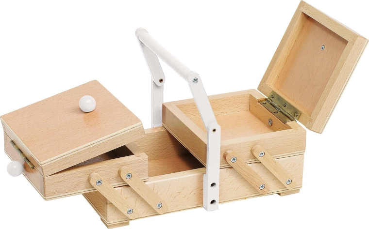 Caja de costura de madera con asa blanca - 1 pieza