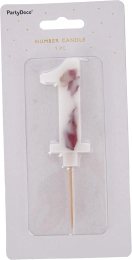 Vela para tarta número 1 con flor blanca, 8 cm