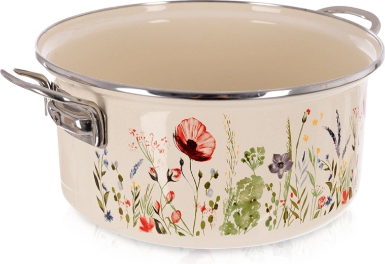 Olla esmaltada crema con motivo de amapolas 24 cm, 3,8 l