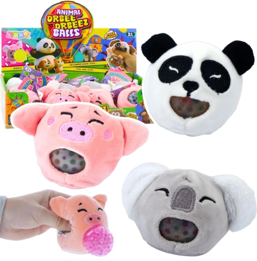 Gniotek de peluche para apretar con bolitas de gel – koala, panda, cerdito, 6 cm