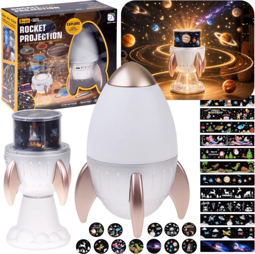 Proyector cósmico de estrellas y planetas con forma de cohete con altavoz Bluetooth