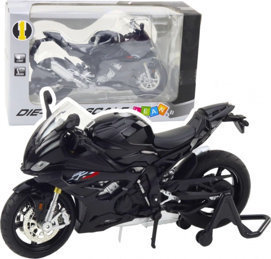 Modelo metálico de motocicleta deportiva con luces y sonido negro 1:12