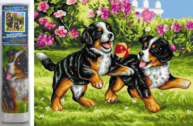 Pintura de diamantes: cachorritos juguetones 30 × 40 cm