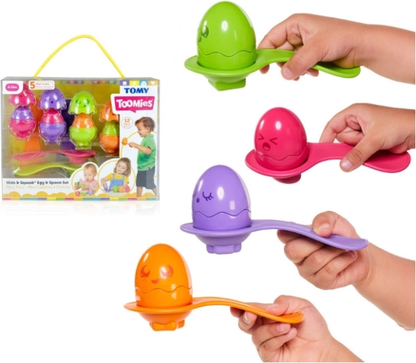 Huevos Tomy Toomies con cucharas Hide & Squeak