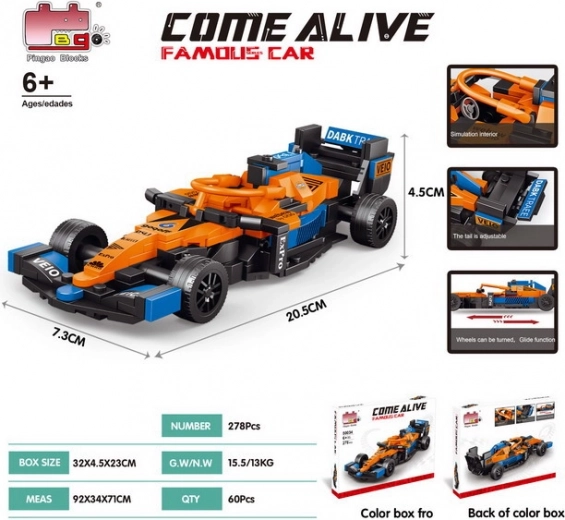 Kit de construcción coche de carreras F1 naranja 278 piezas