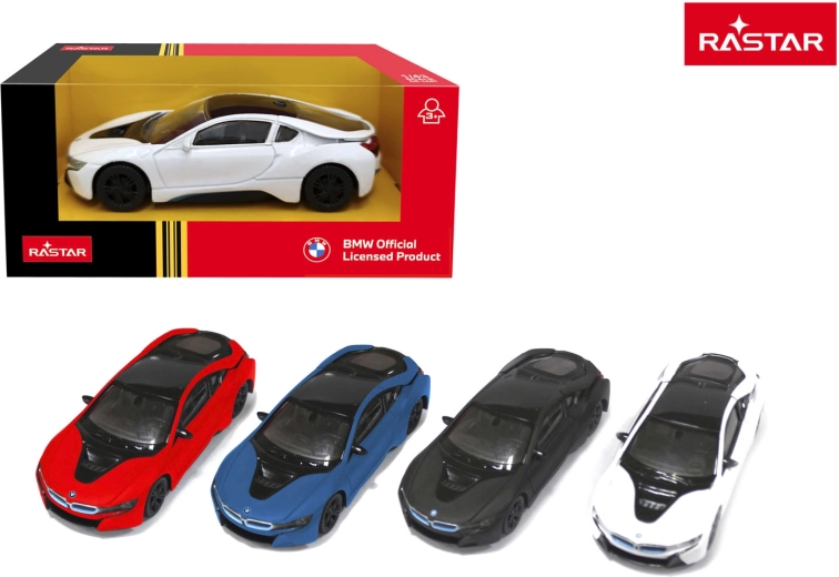 Modelo de coche metálico Rastar BMW i8 1:43 blanco