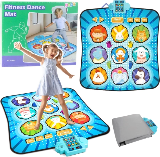 Alfombra musical de baile interactiva con animales y LED – azul