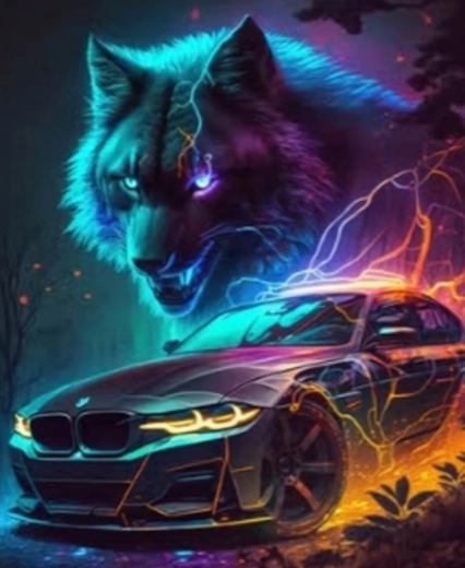 Pintura con diamantes Lobo con coche 30 × 40 cm
