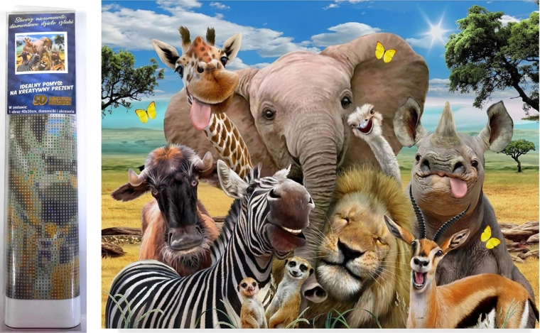Pintura de diamantes Safari selfie 30 × 40 cm