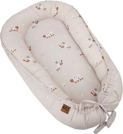 Nido para bebé EKO reversible de algodón Bees Stars, beige 90 × 60 cm