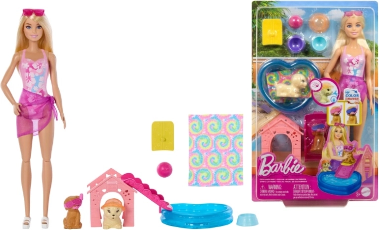 Set de juego Barbie con perritos para el baño con efecto de cambio de color - 1 pieza