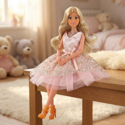 Elegante vestido rosa y accesorios
