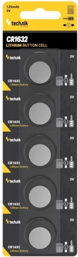 Batería de botón de litio Technik Platinum CR1632 3V – paquete de 5 uds.